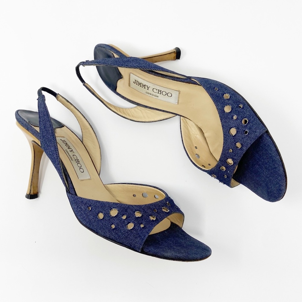 Vintage Jimmy Choo denim sling back heels